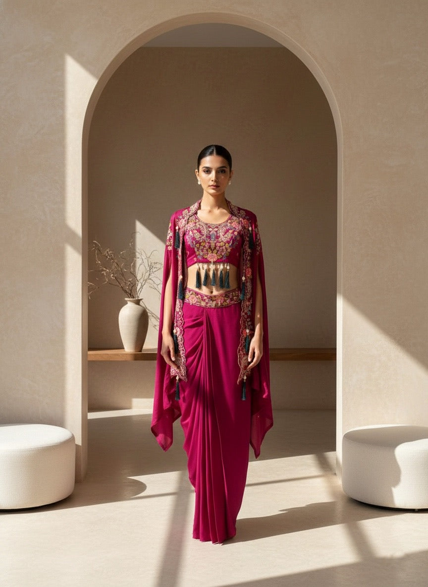 Tapsee Emerald Green Three Piece Cape Set