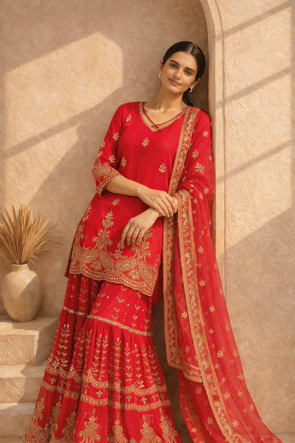 Rehal rose gold sequence sharara suit