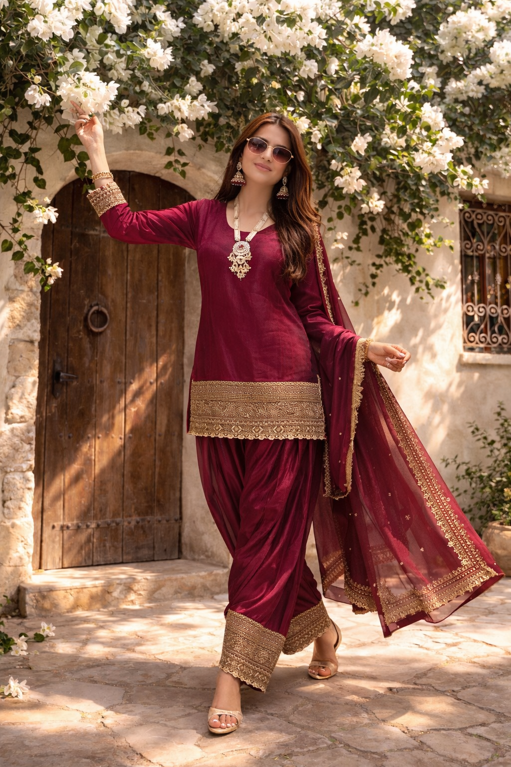 Elina maroon gold suit