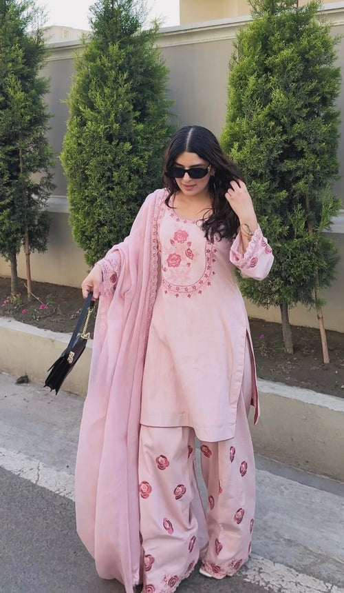Gulnaar blush rose suit