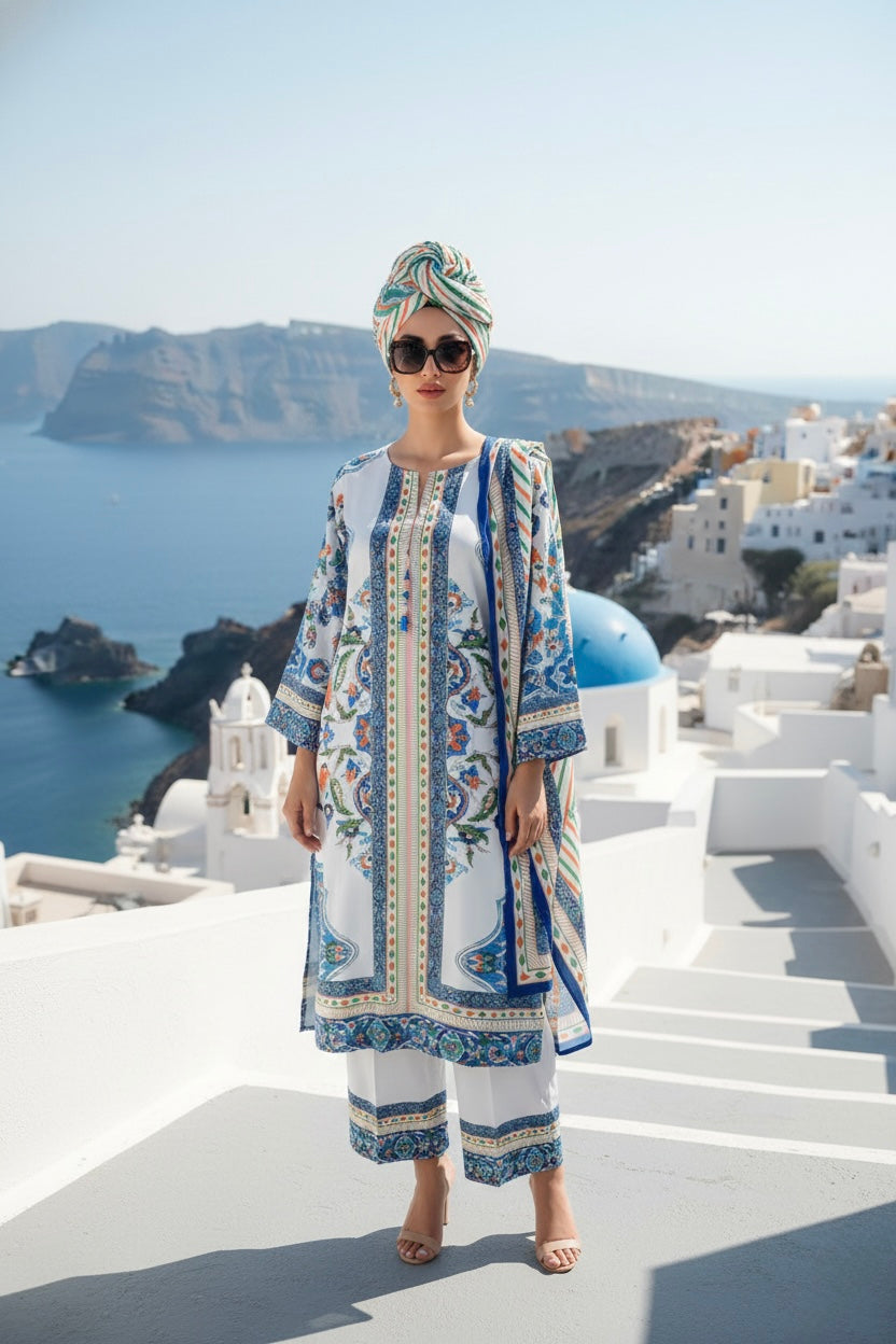 Santorini LuxeIndigo White Premium Co-ord Set