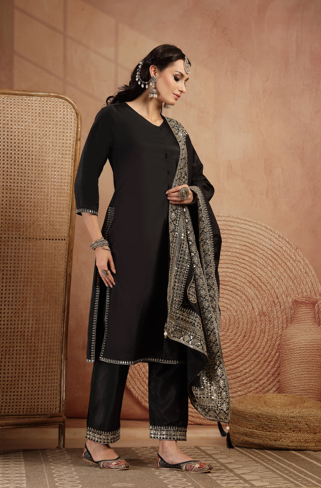 Tamanna Black Golden Suit