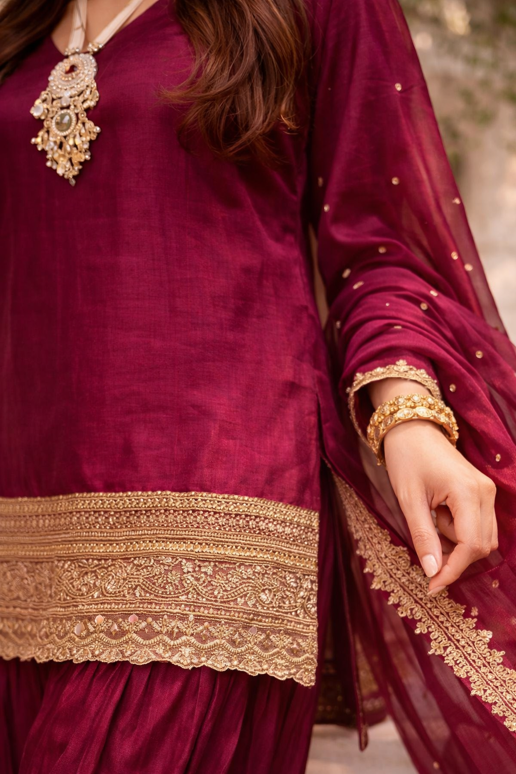 Elina maroon gold suit