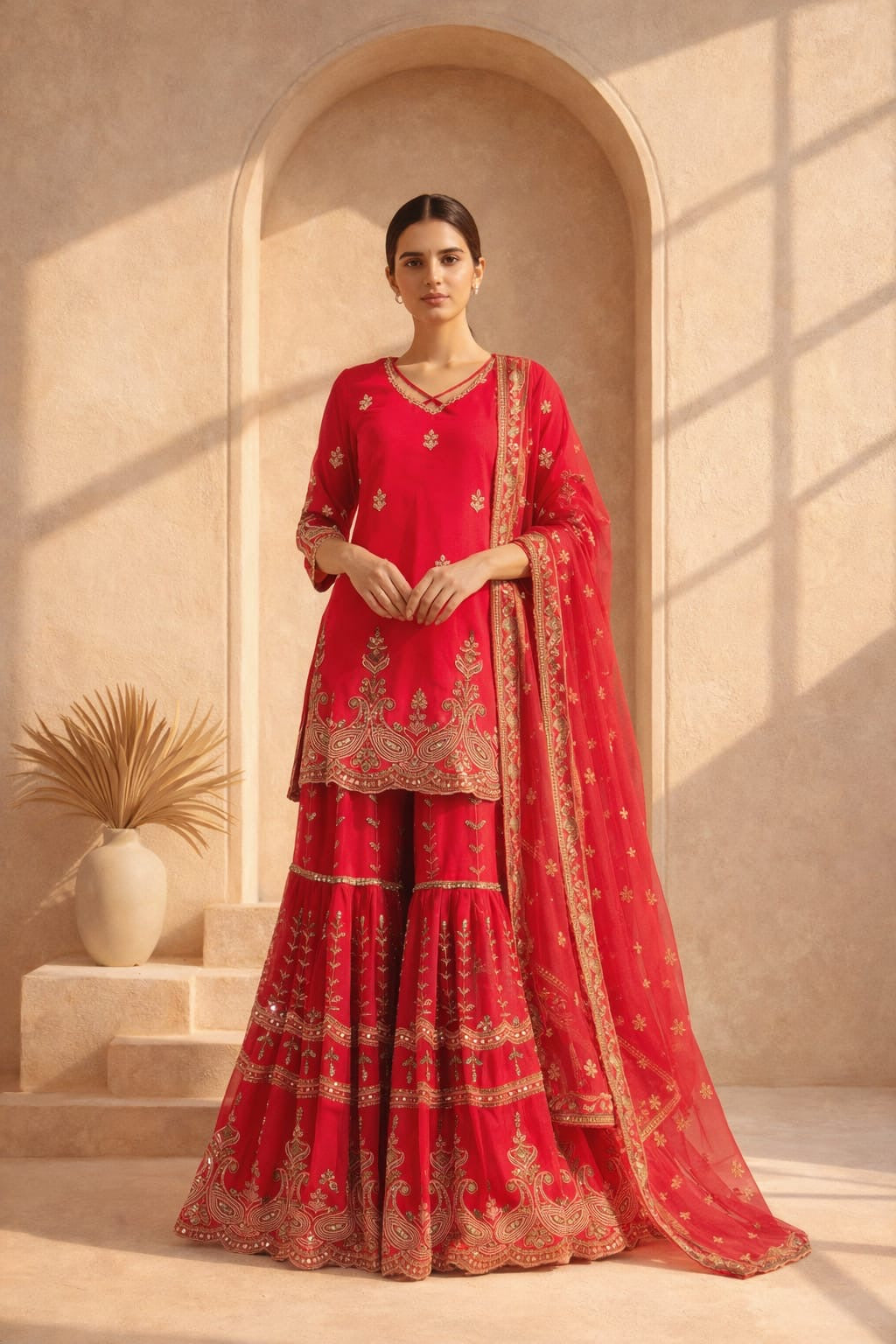 Rehal rose gold sequence sharara suit