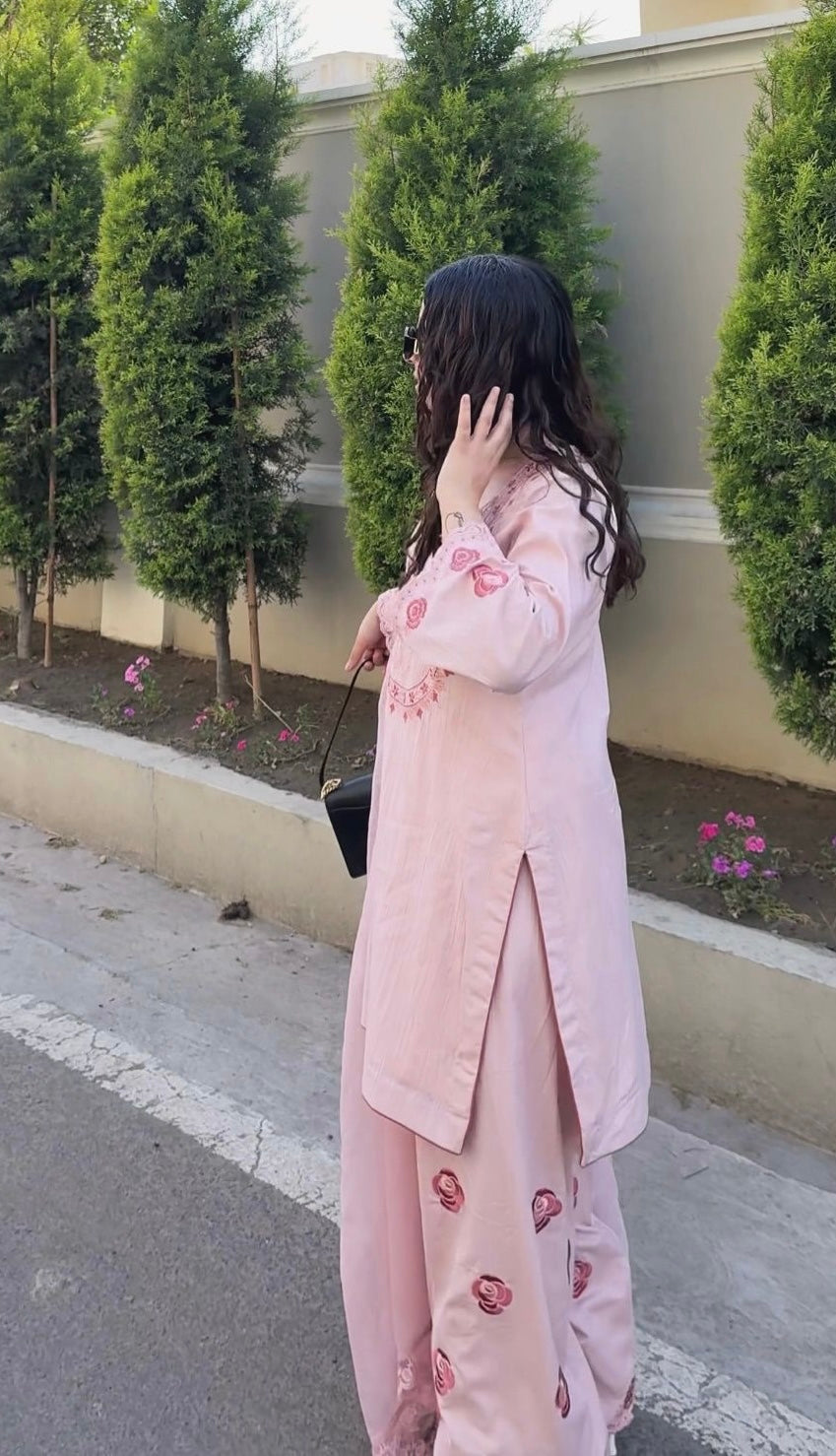 Gulnaar blush rose suit