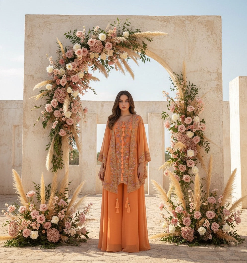 Yami Ivory Indowestern Three Piece Cape Set