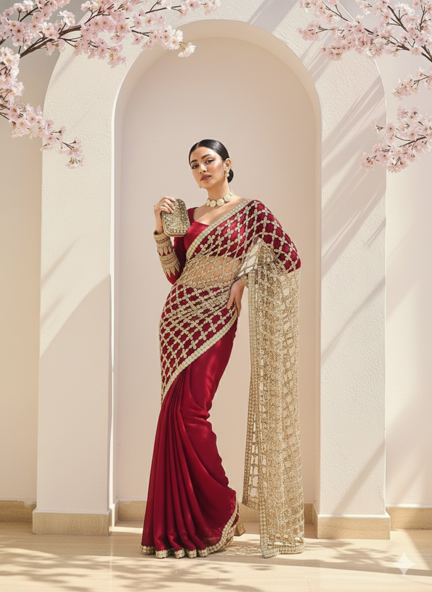 Sonali rich red gold saree