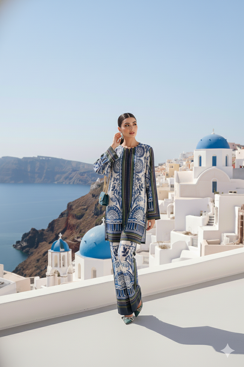 Santorini luxe Aegean print co-ord set