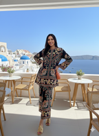 Santorini luxe midnight botanical print co-ord set