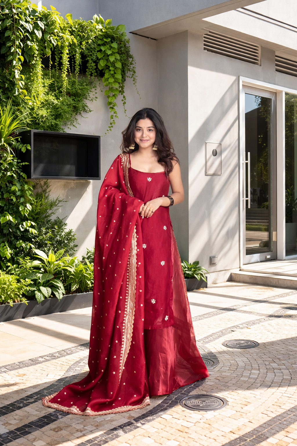 Aadira deep red sharara suit