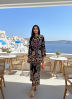 Santorini luxe midnight botanical print co-ord set