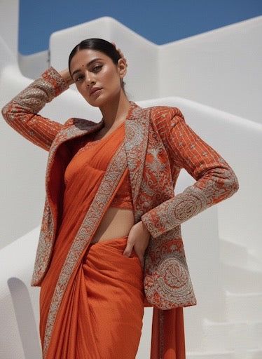 Rashmika Purple Jacket Drape Saree