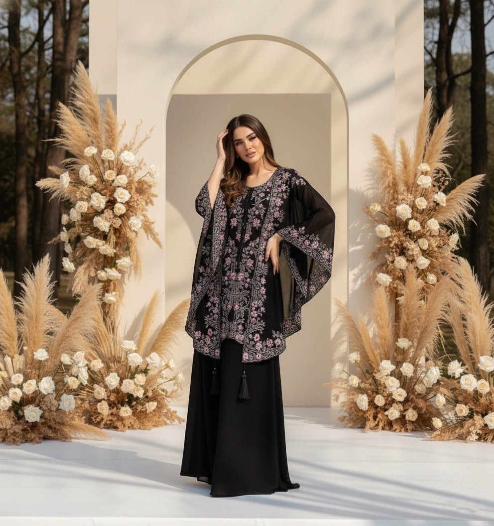 Yami Black Indowestern Three Piece Cape Set