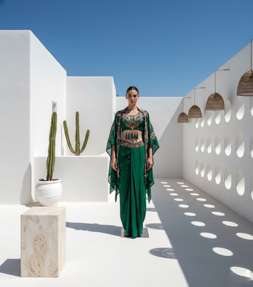 Tapsee Emerald Green Three Piece Cape Set