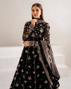 Midnight Black Rose Anarkali Set