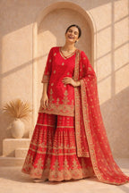 Rehal rose gold sequence sharara suit