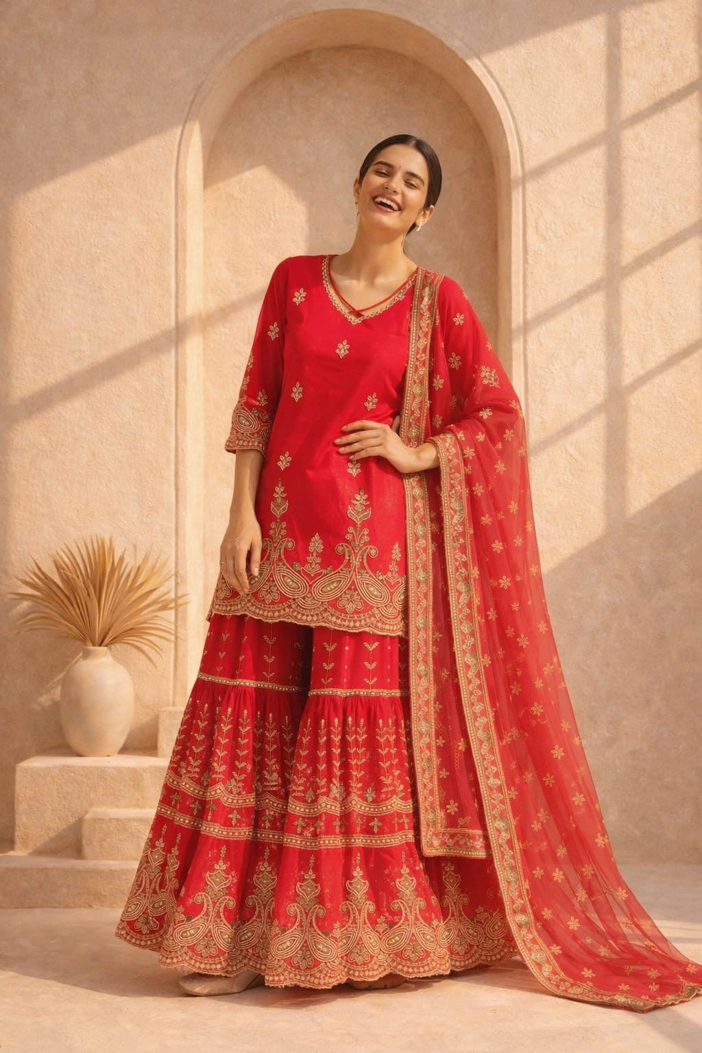 Rehal rose gold sequence sharara suit