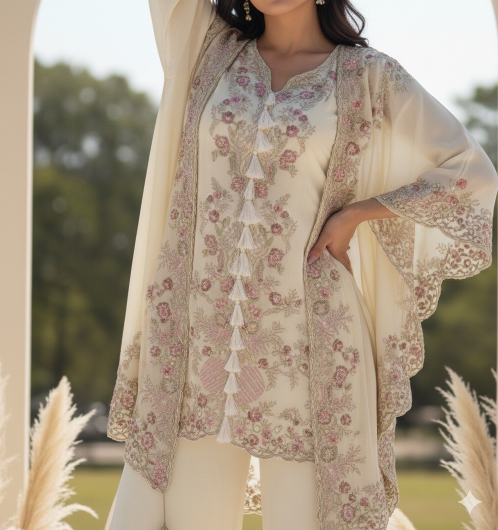 Yami Black Indowestern Three Piece Cape Set