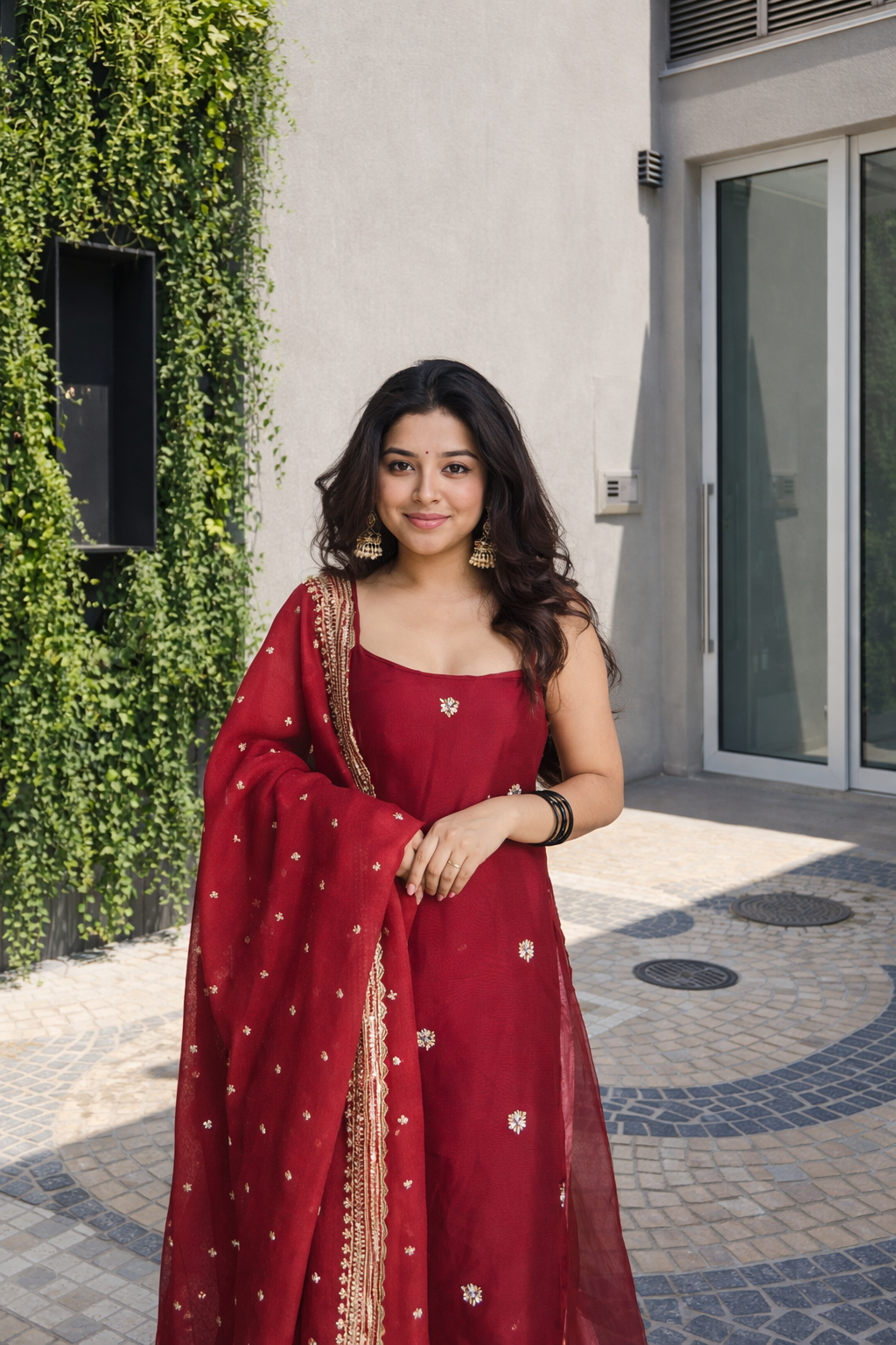 Aadira deep red sharara suit