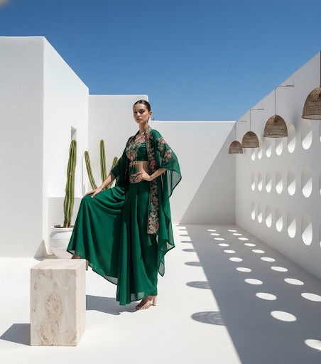 Tapsee Emerald Green Three Piece Cape Set