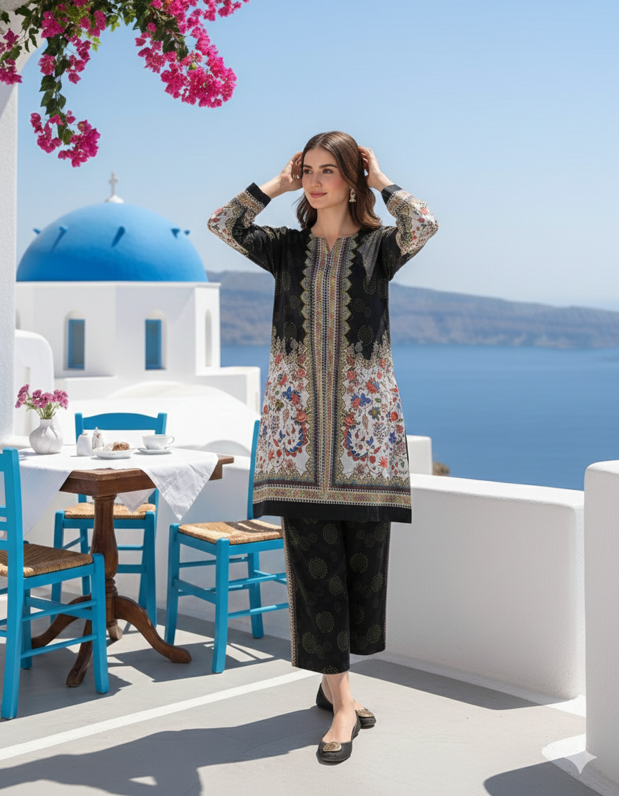 Santorini luxe black and white premium co-ord set