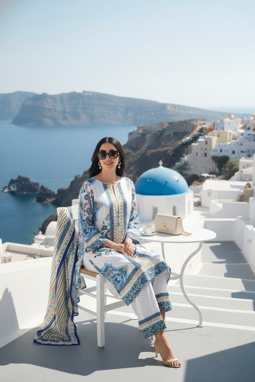 Santorini LuxeIndigo White Premium Co-ord Set