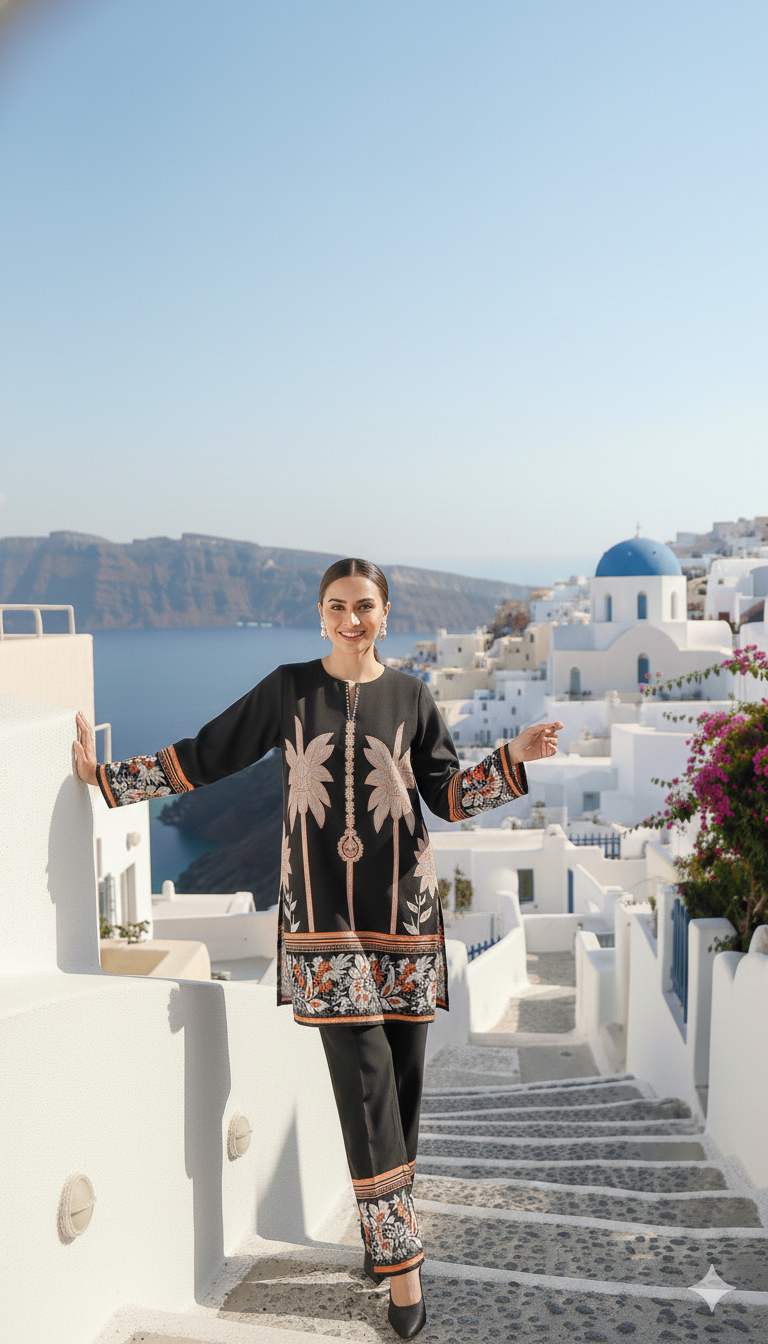 Santorini palm printed premium co-ord set