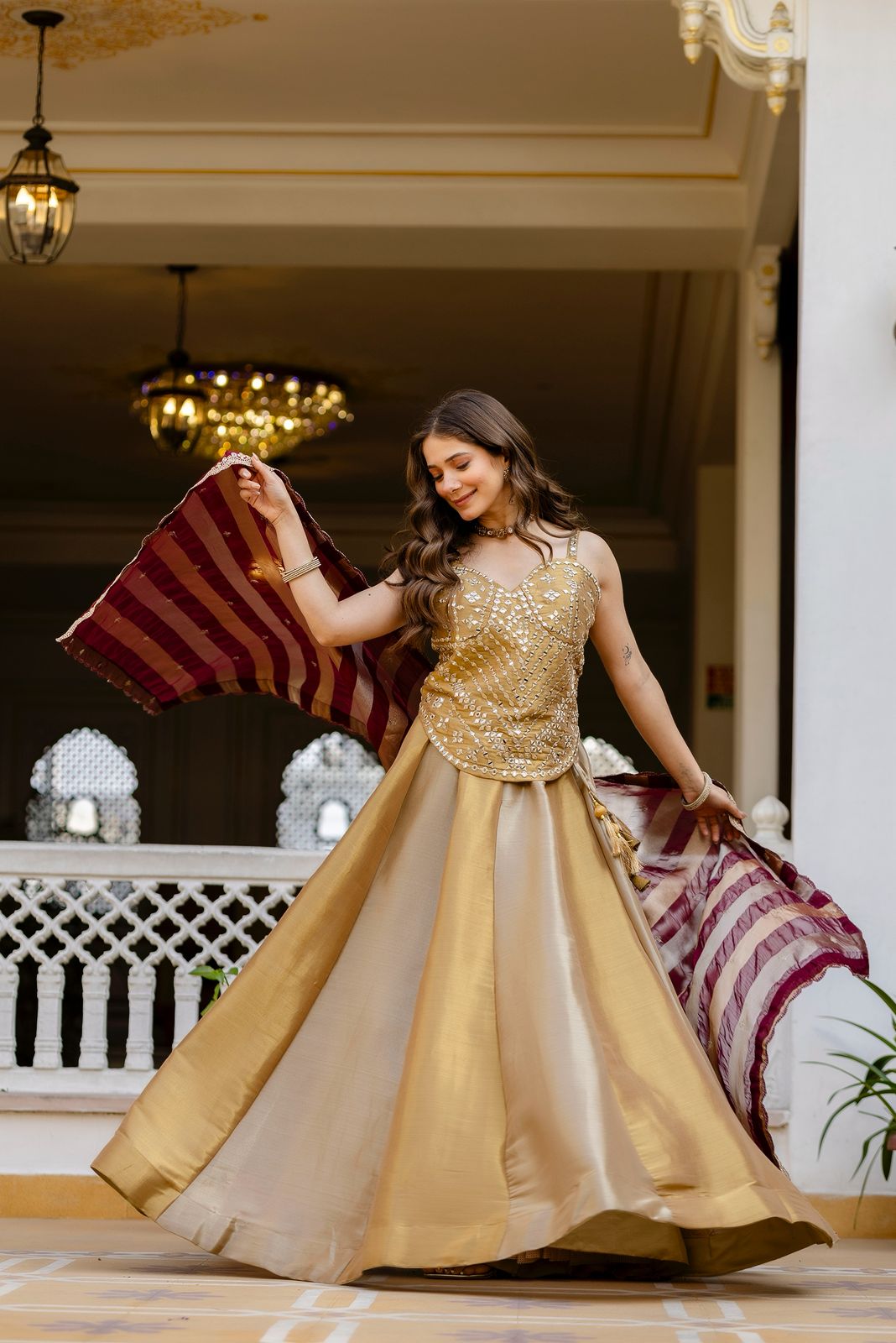 Samaria copper gold lehenga