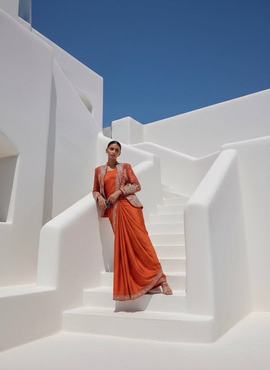 Rashmika Purple Jacket Drape Saree