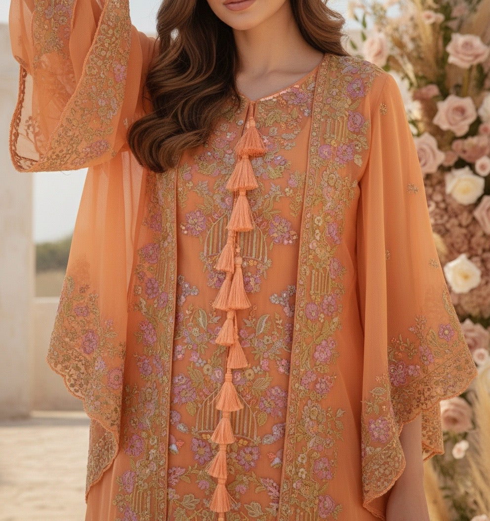 Yami Mustard Three Piece Indowestern Cape Set