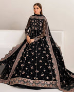 Midnight Black Rose Anarkali Set