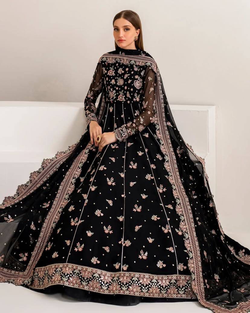 Midnight Black Rose Anarkali Set