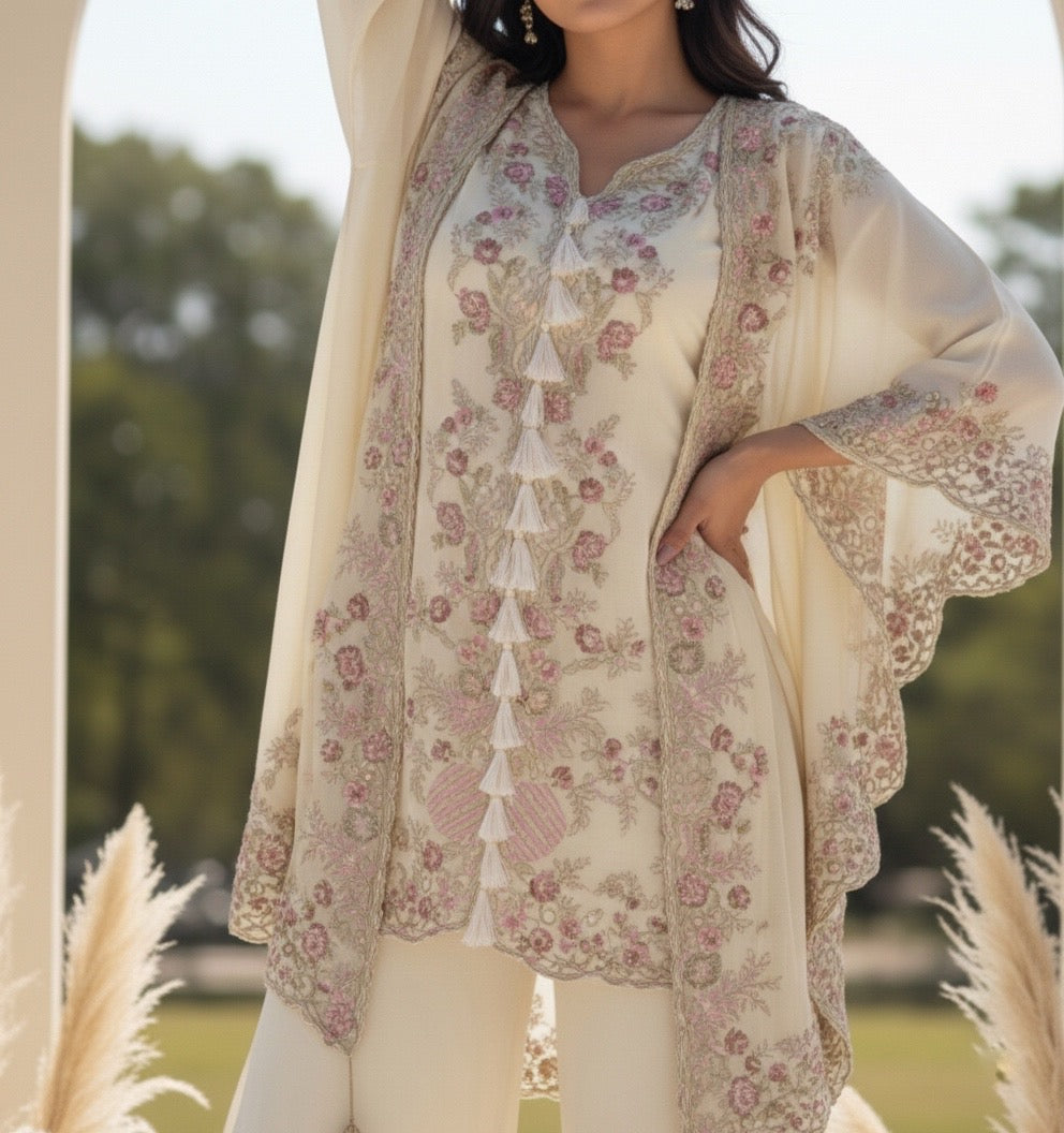 Yami Mustard Three Piece Indowestern Cape Set