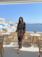 Santorini luxe midnight botanical print co-ord set