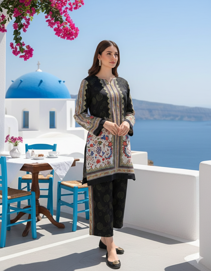 Santorini luxe black and white premium co-ord set