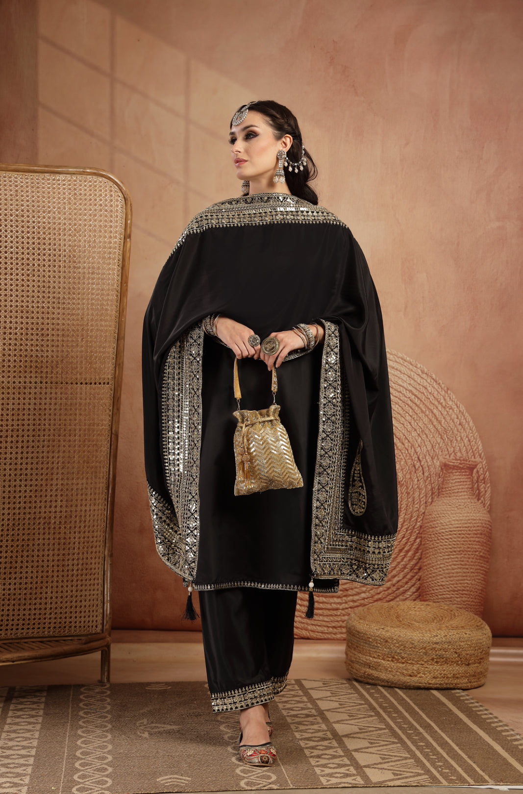 Tamanna Black Golden Suit