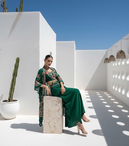 Tapsee Emerald Green Three Piece Cape Set