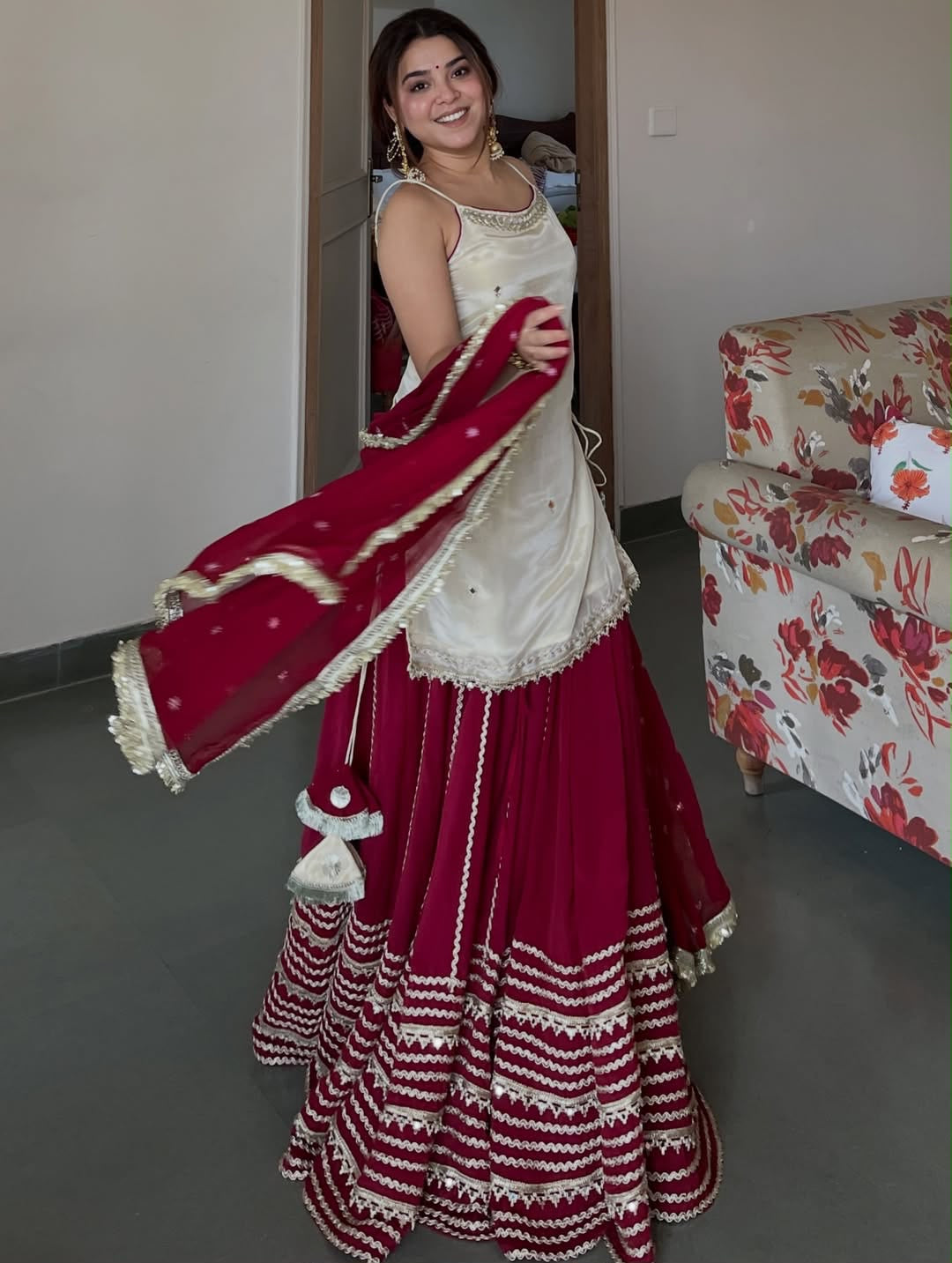 Riviya Ivory and Wine Kurta Lehenga Set