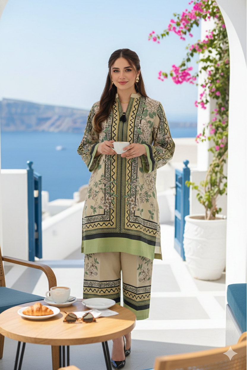 Santorini luxe floral green co-ord set