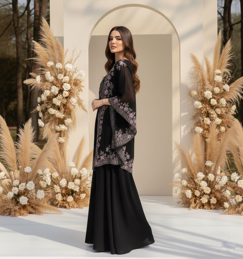 Yami Orange Indowestern Three piece Cape Set