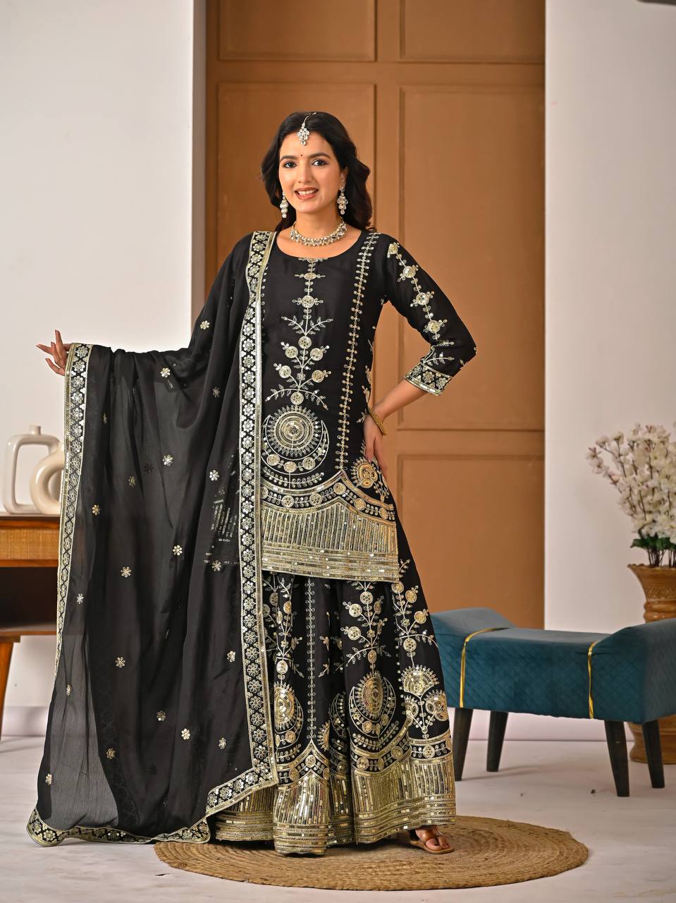 Siyah Noor Black Sharara Suit