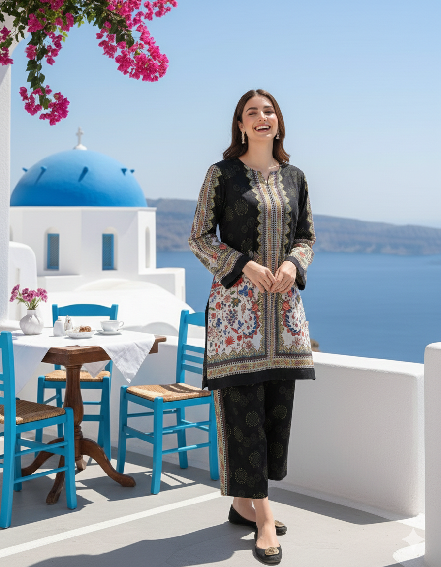 Santorini luxe black and white premium co-ord set