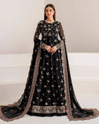 Midnight Black Rose Anarkali Set