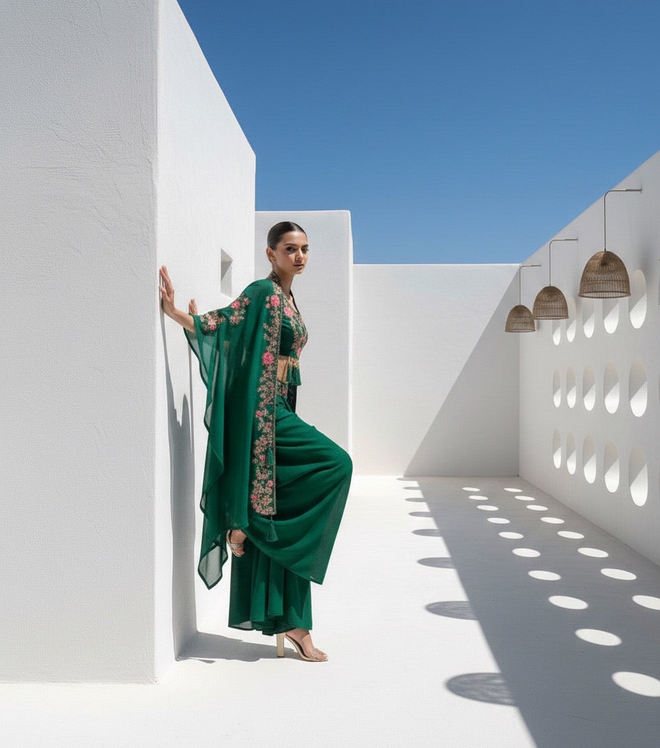 Tapsee Emerald Green Three Piece Cape Set