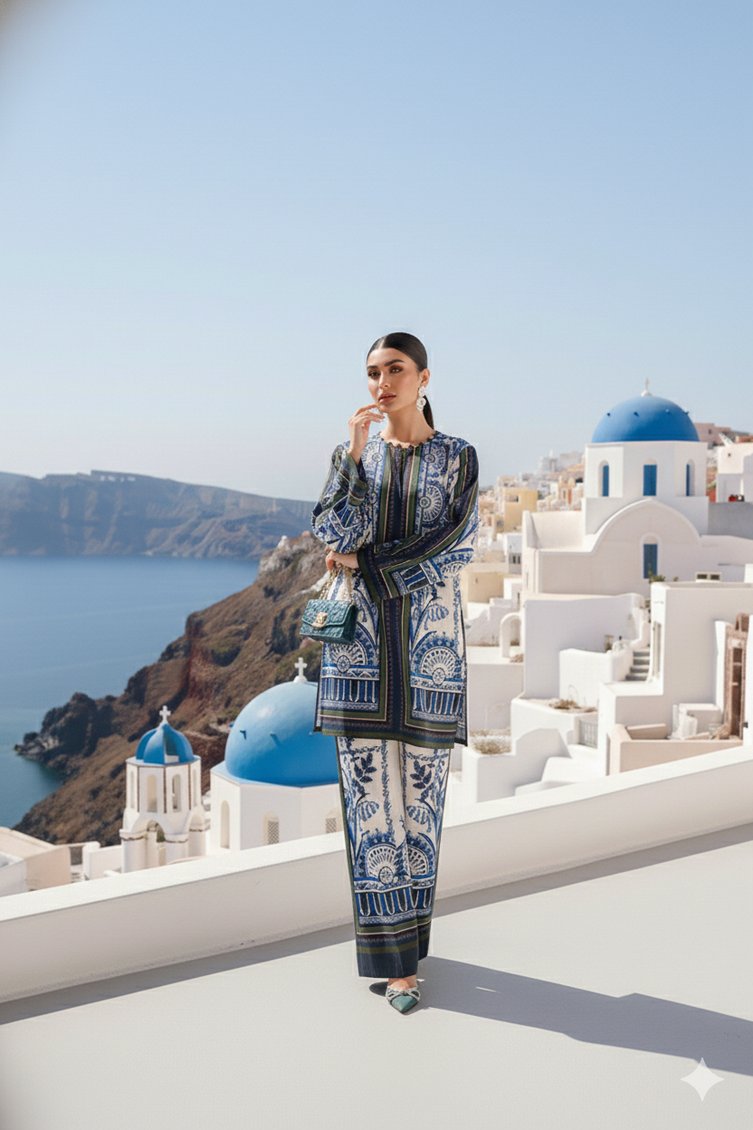 Santorini luxe Aegean print co-ord set
