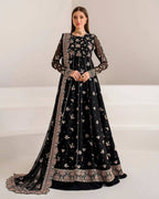 Midnight Black Rose Anarkali Set