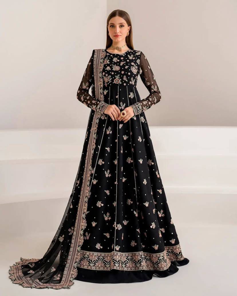 Midnight Black Rose Anarkali Set