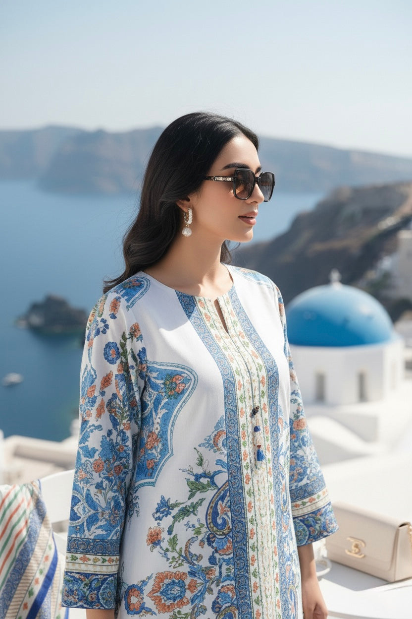 Santorini LuxeIndigo White Premium Co-ord Set