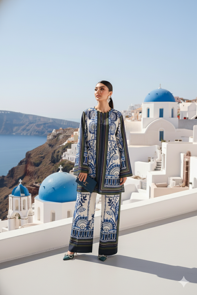Santorini luxe Aegean print co-ord set