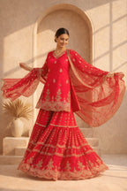 Rehal rose gold sequence sharara suit